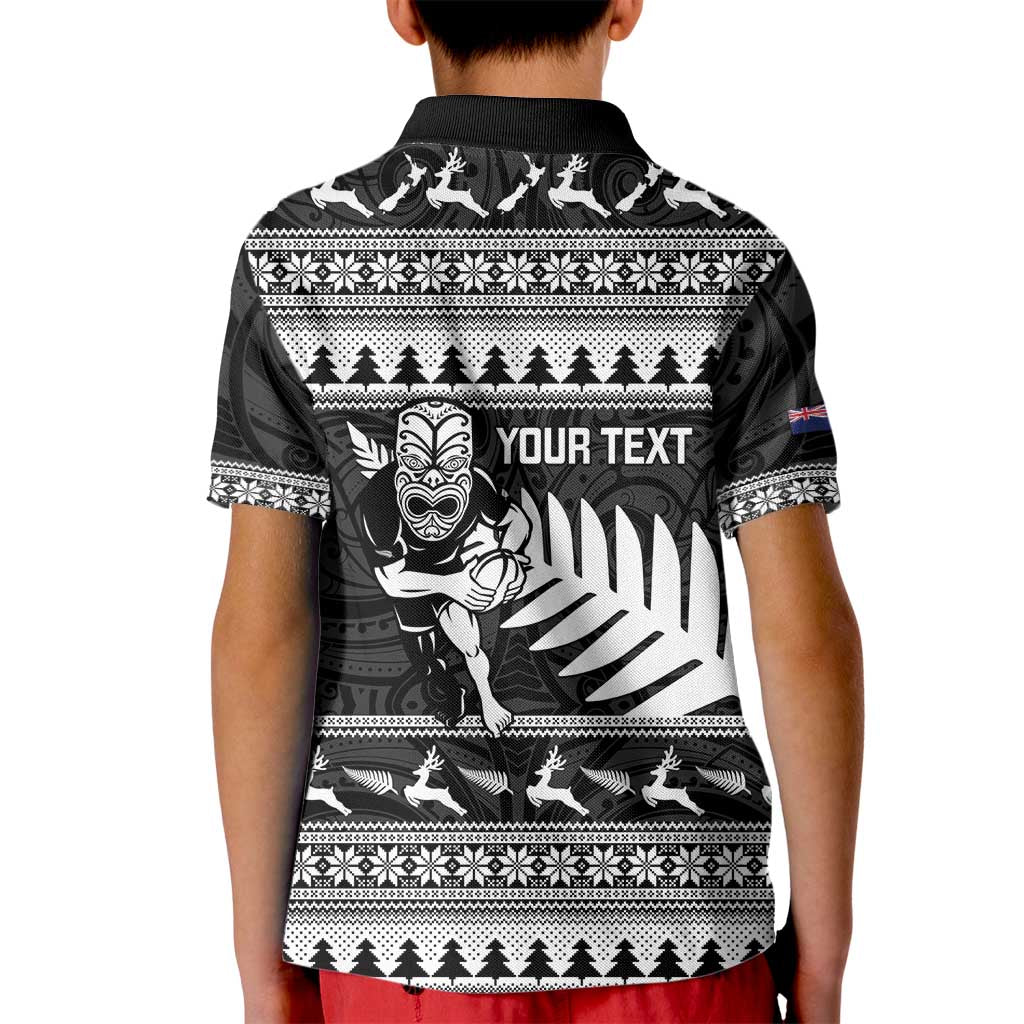 New Zealand Christmas Rugby Personalised Kid Polo Shirt Meri Kirihimete All Black Maori - Polynesian Pride
