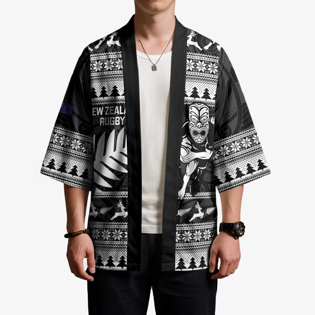 New Zealand Christmas Rugby Personalised Kimono Meri Kirihimete All Black Maori - Polynesian Pride