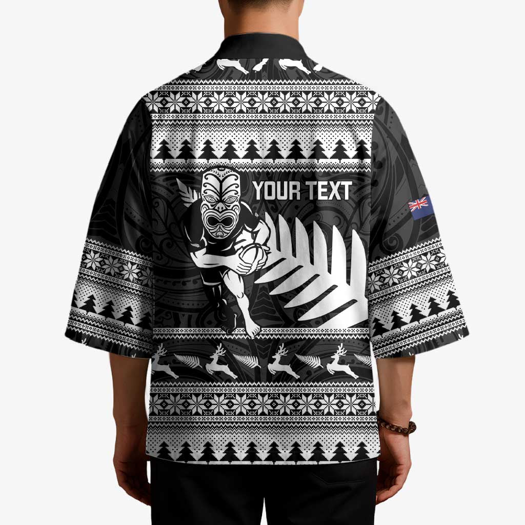 New Zealand Christmas Rugby Personalised Kimono Meri Kirihimete All Black Maori - Polynesian Pride