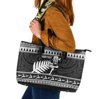 New Zealand Christmas Rugby Personalised Leather Tote Bag Meri Kirihimete All Black Maori - Polynesian Pride