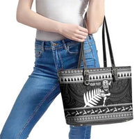 New Zealand Christmas Rugby Personalised Leather Tote Bag Meri Kirihimete All Black Maori - Polynesian Pride
