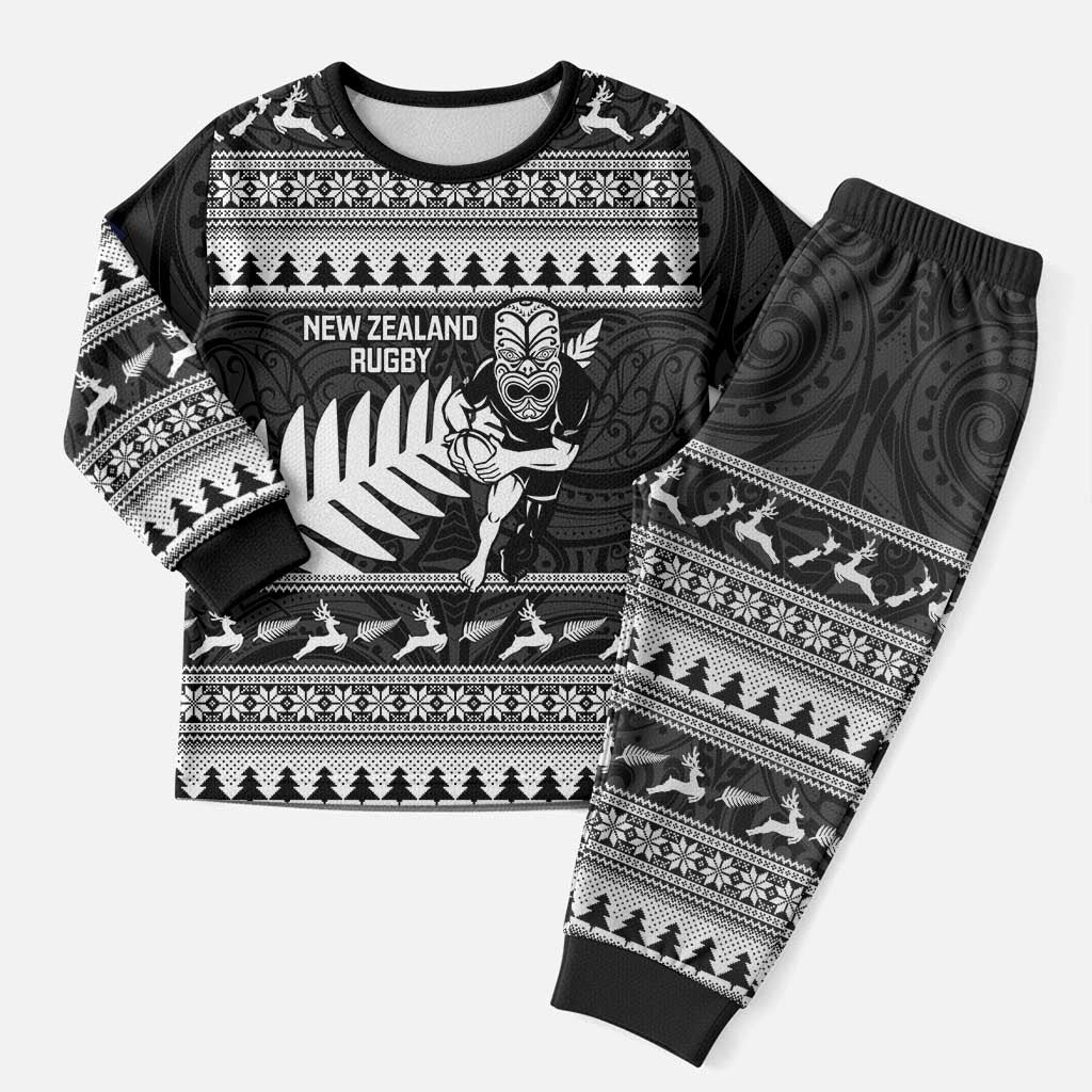 New Zealand Christmas Rugby Personalised Christmas Pajama Set Meri Kirihimete All Black Maori - Polynesian Pride