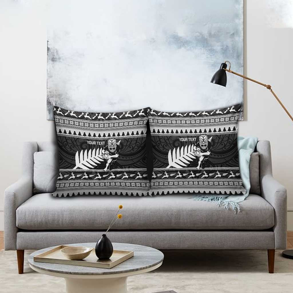 New Zealand Christmas Rugby Personalised Pillow Cover Meri Kirihimete All Black Maori - Polynesian Pride