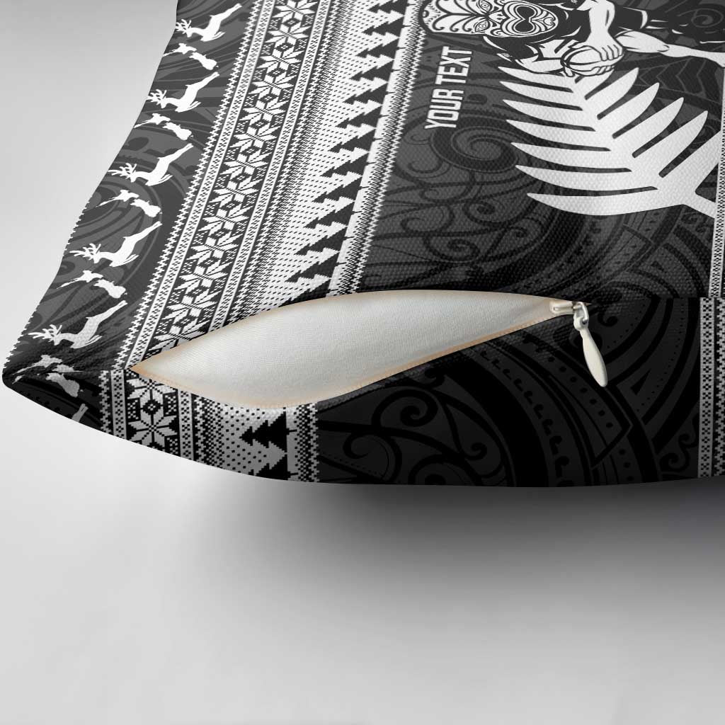 New Zealand Christmas Rugby Personalised Pillow Cover Meri Kirihimete All Black Maori - Polynesian Pride