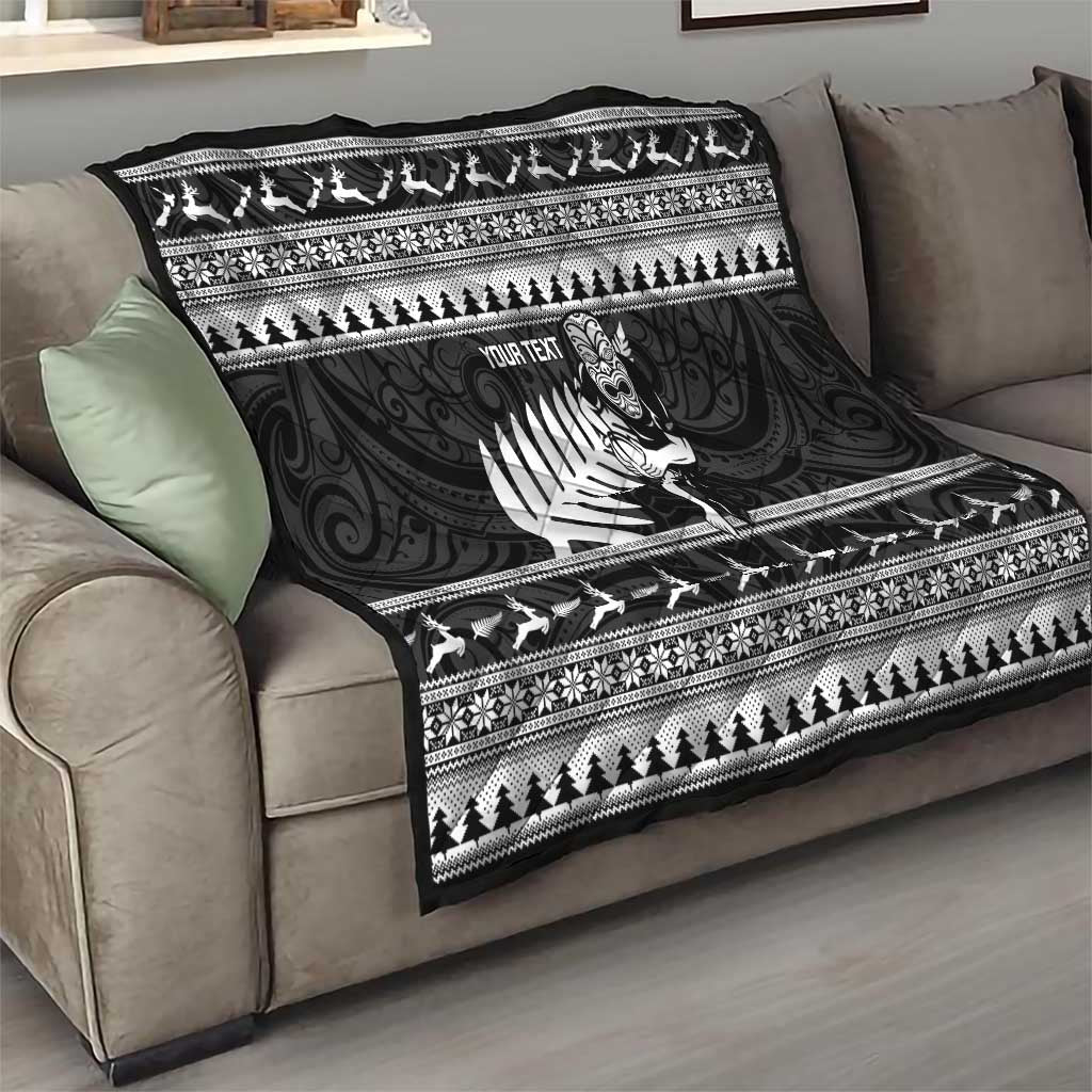 New Zealand Christmas Rugby Personalised Quilt Meri Kirihimete All Black Maori - Polynesian Pride