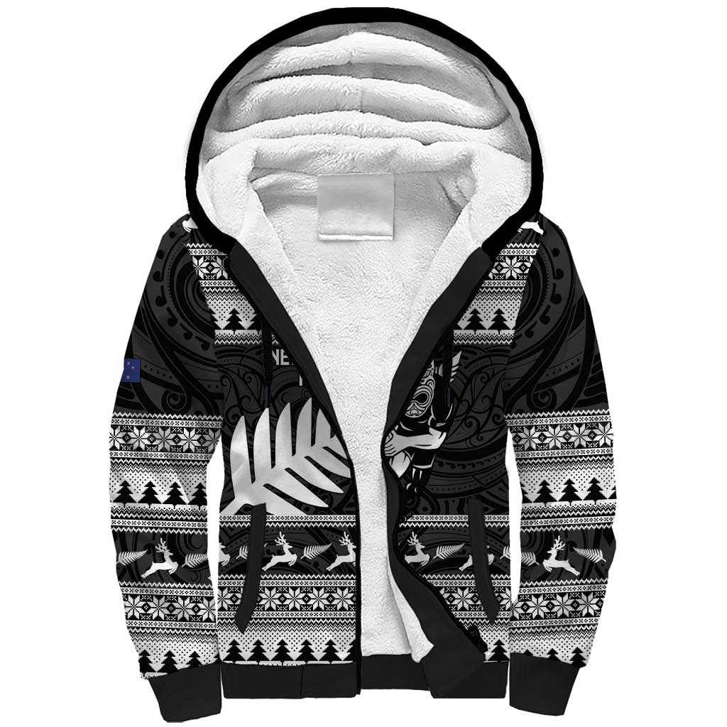 New Zealand Christmas Rugby Personalised Sherpa Hoodie Meri Kirihimete All Black Maori - Polynesian Pride