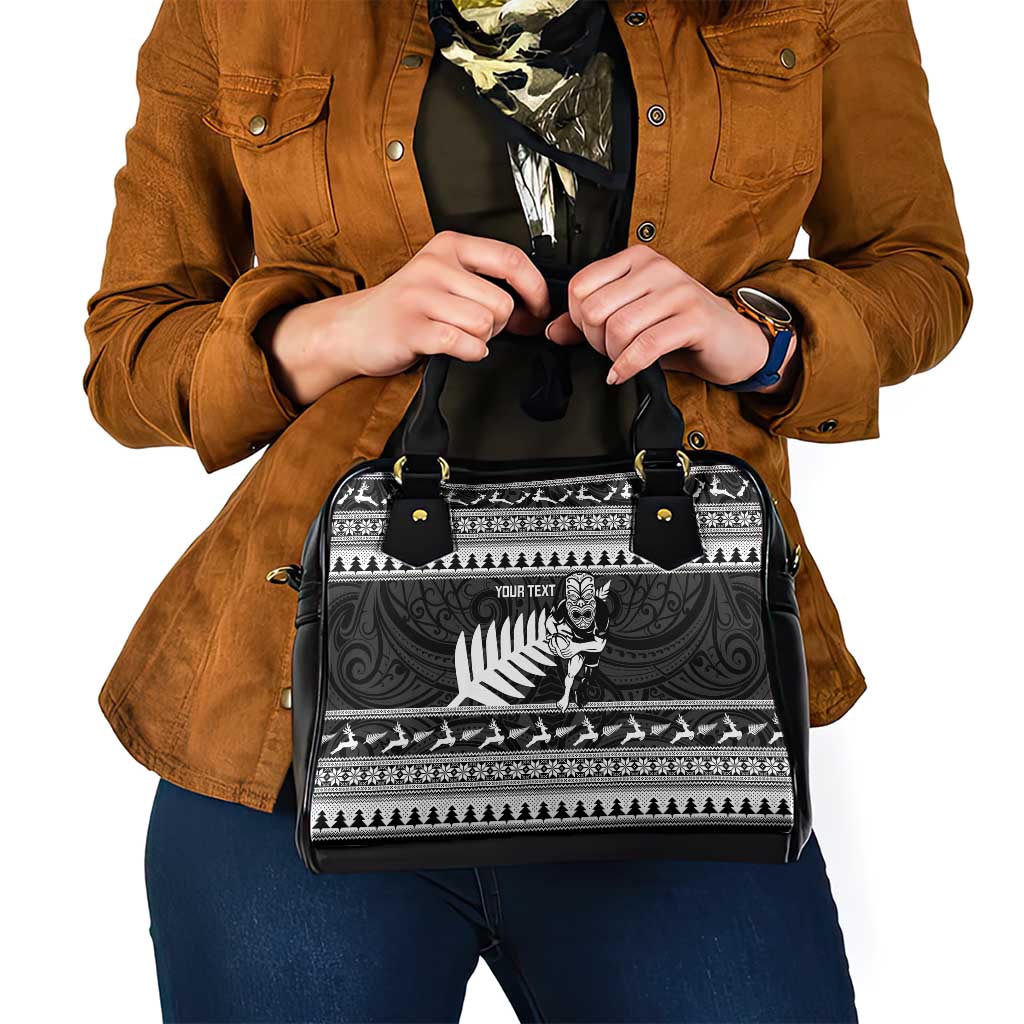 New Zealand Christmas Rugby Personalised Shoulder Handbag Meri Kirihimete All Black Maori - Polynesian Pride