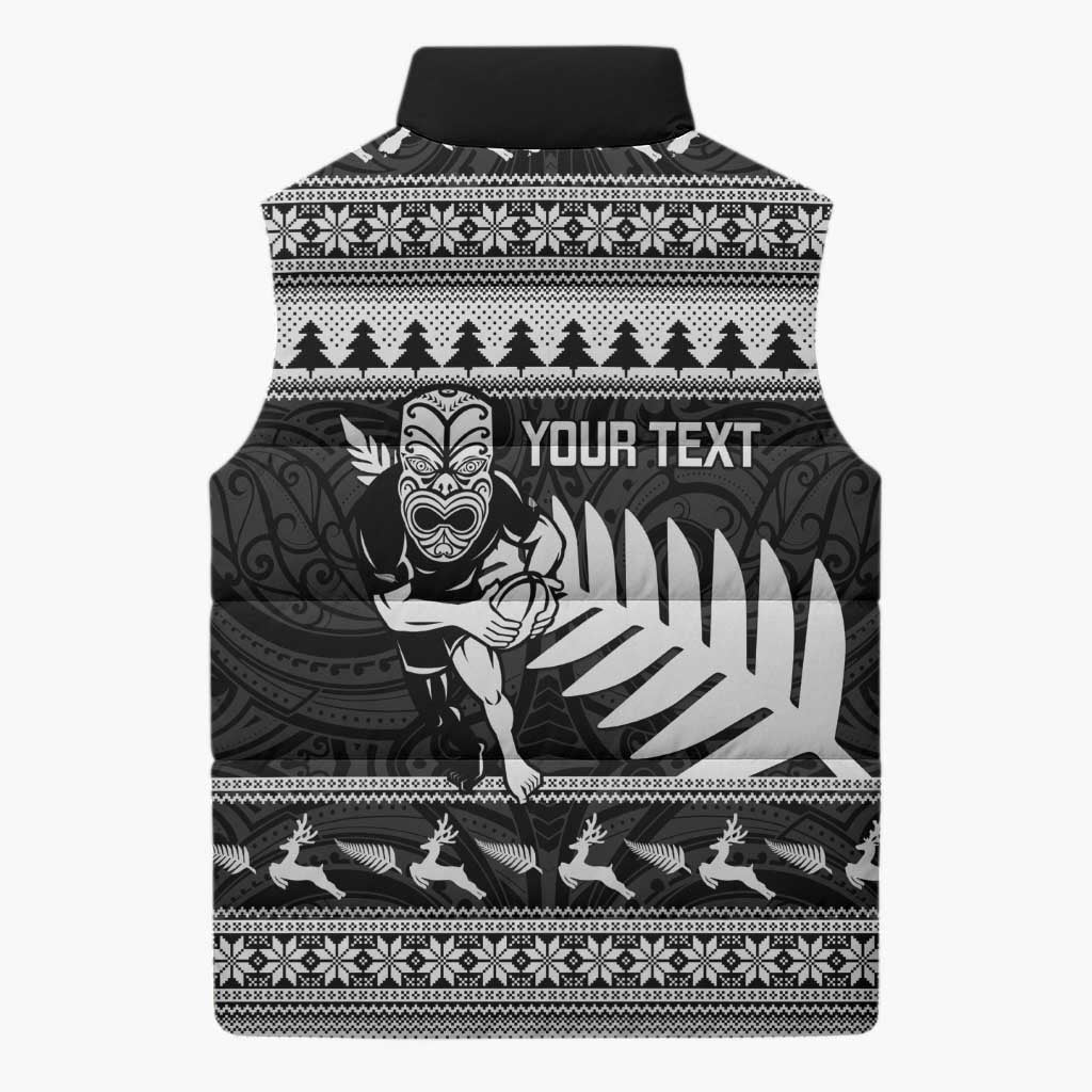 New Zealand Christmas Rugby Personalised Sleeveless Puffer Jacket Meri Kirihimete All Black Maori - Polynesian Pride