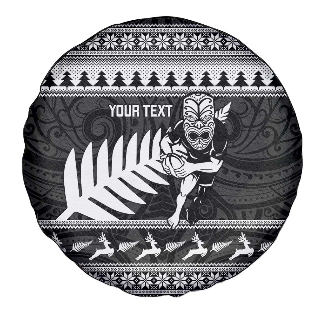 New Zealand Christmas Rugby Personalised Spare Tire Cover Meri Kirihimete All Black Maori - Polynesian Pride