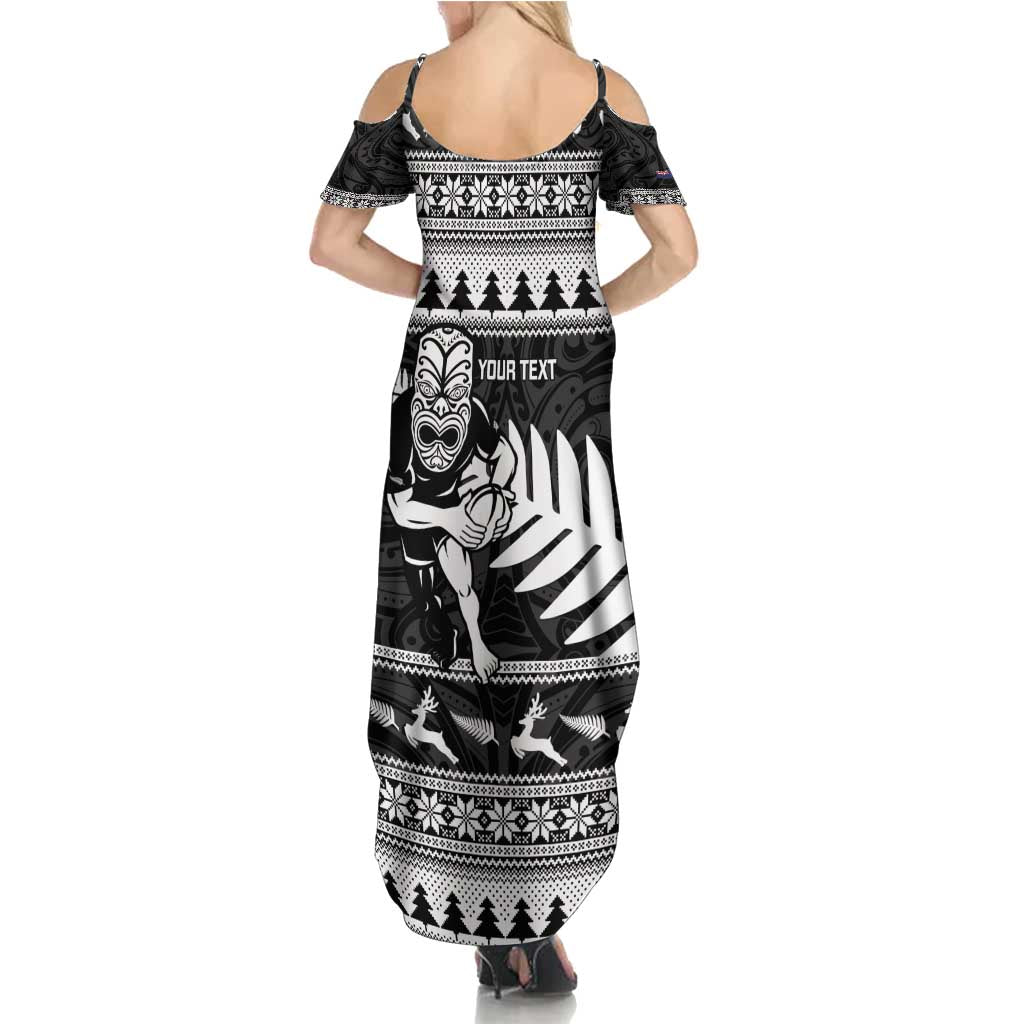 New Zealand Christmas Rugby Personalised Summer Maxi Dress Meri Kirihimete All Black Maori - Polynesian Pride