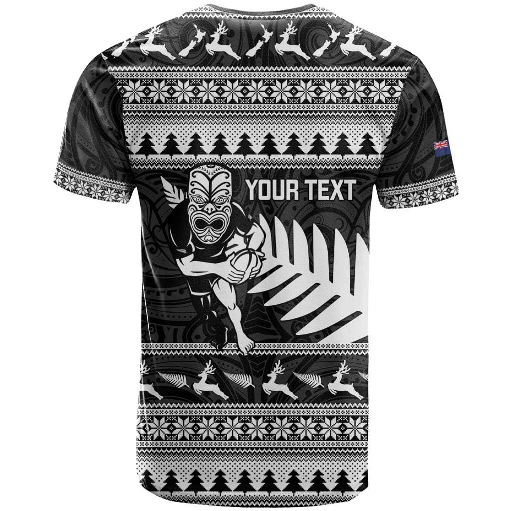 New Zealand Christmas Rugby Personalised T Shirt Meri Kirihimete All Black Maori - Polynesian Pride