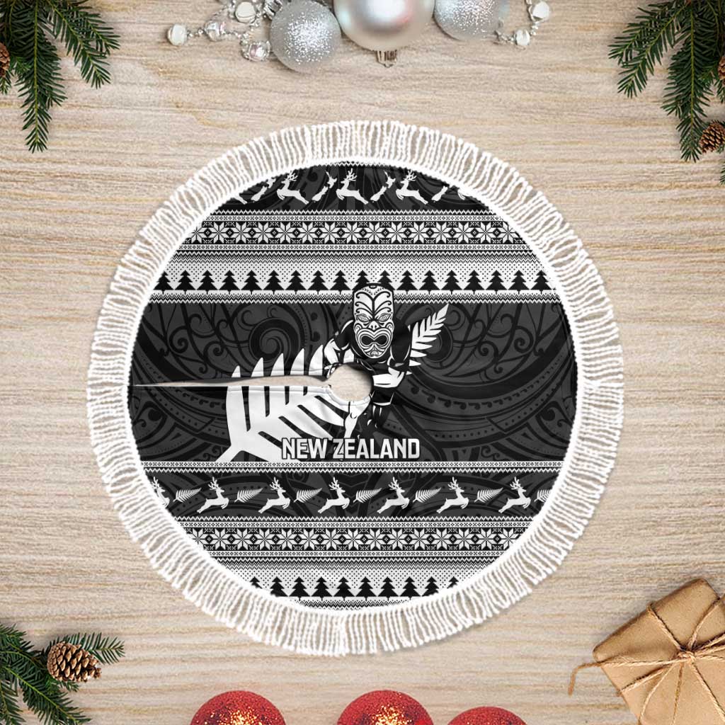 New Zealand Christmas Rugby Tree Skirt Meri Kirihimete All Black Maori - Polynesian Pride