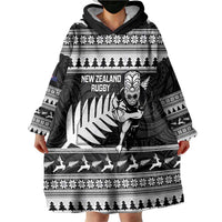 New Zealand Christmas Rugby Personalised Wearable Blanket Hoodie Meri Kirihimete All Black Maori - Polynesian Pride