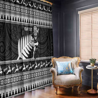 New Zealand Christmas Rugby Personalised Window Curtain Meri Kirihimete All Black Maori - Polynesian Pride