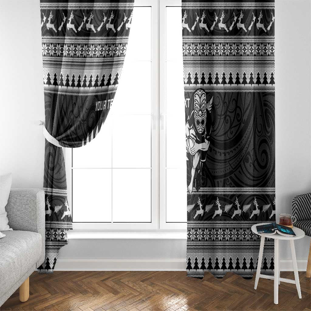 New Zealand Christmas Rugby Personalised Window Curtain Meri Kirihimete All Black Maori - Polynesian Pride