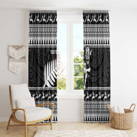 New Zealand Christmas Rugby Personalised Window Curtain Meri Kirihimete All Black Maori - Polynesian Pride