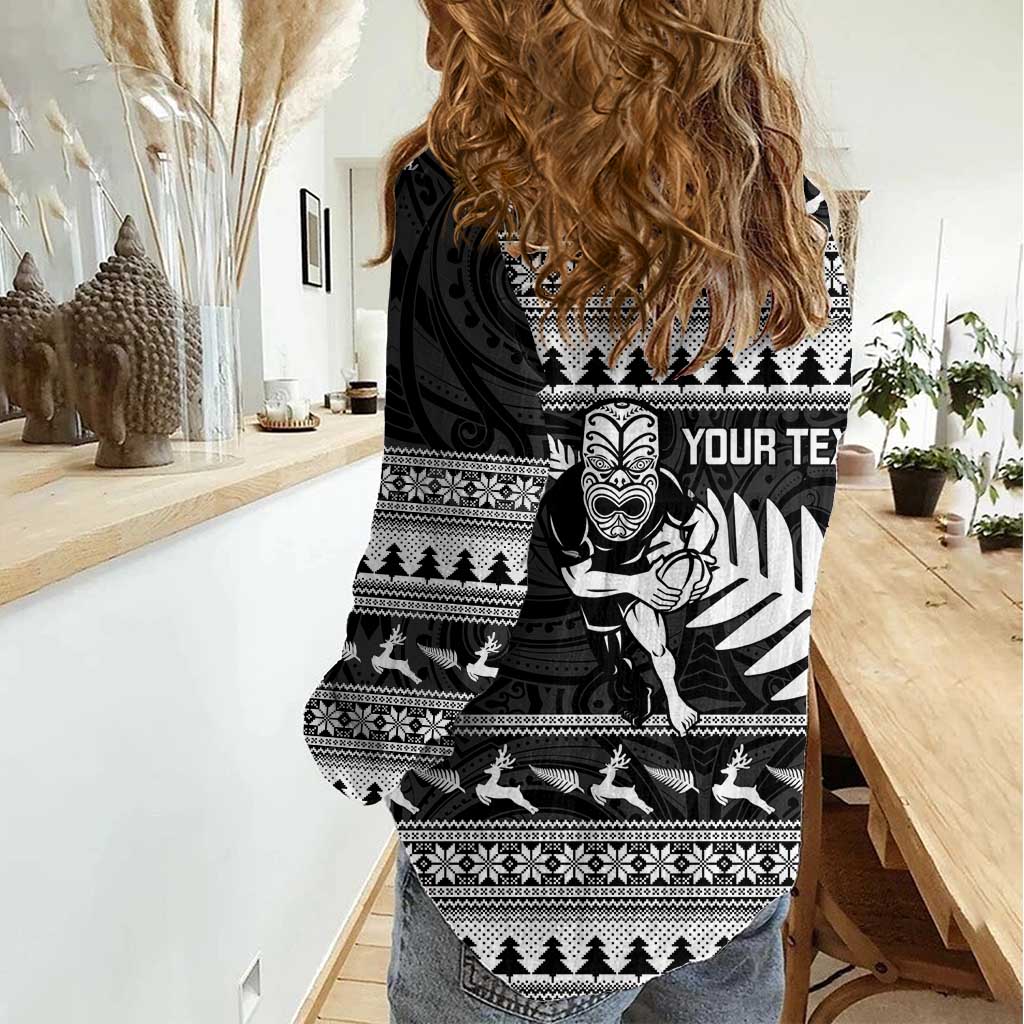 New Zealand Christmas Rugby Personalised Women Casual Shirt Meri Kirihimete All Black Maori - Polynesian Pride