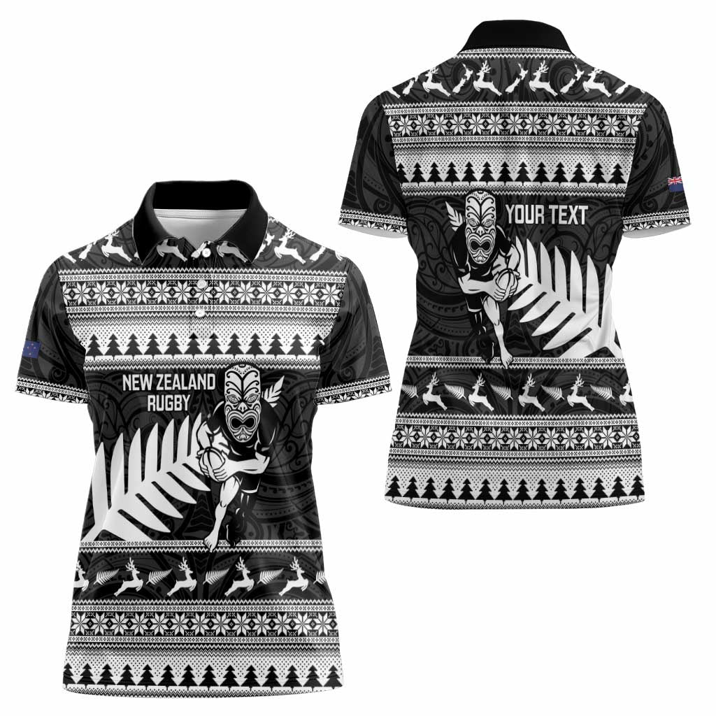 New Zealand Christmas Rugby Personalised Women Polo Shirt Meri Kirihimete All Black Maori - Polynesian Pride