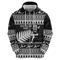 New Zealand Christmas Rugby Personalised Zip Hoodie Meri Kirihimete All Black Maori - Polynesian Pride