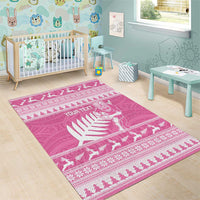 New Zealand Christmas Rugby Personalised Area Rug Meri Kirihimete All Black Maori Pink Version - Polynesian Pride