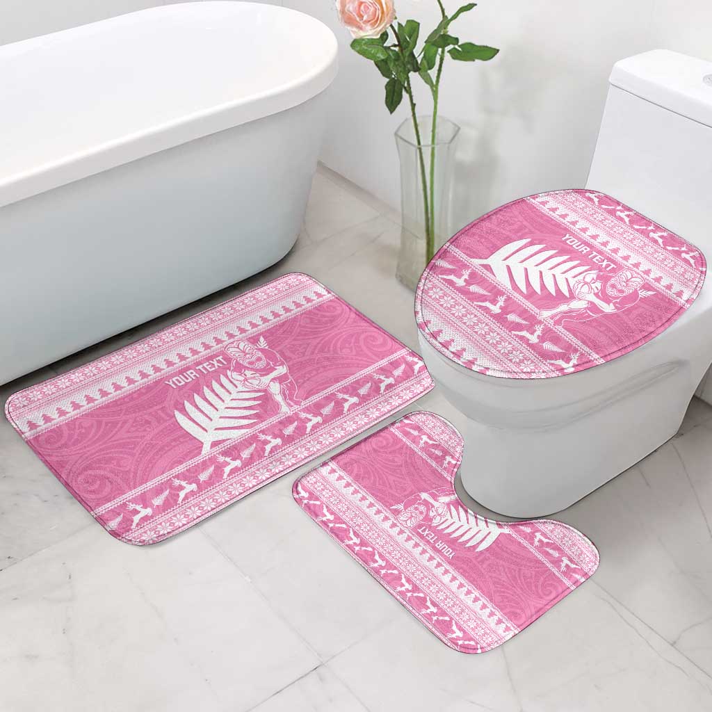 New Zealand Christmas Rugby Personalised Bathroom Set Meri Kirihimete All Black Maori Pink Version - Polynesian Pride