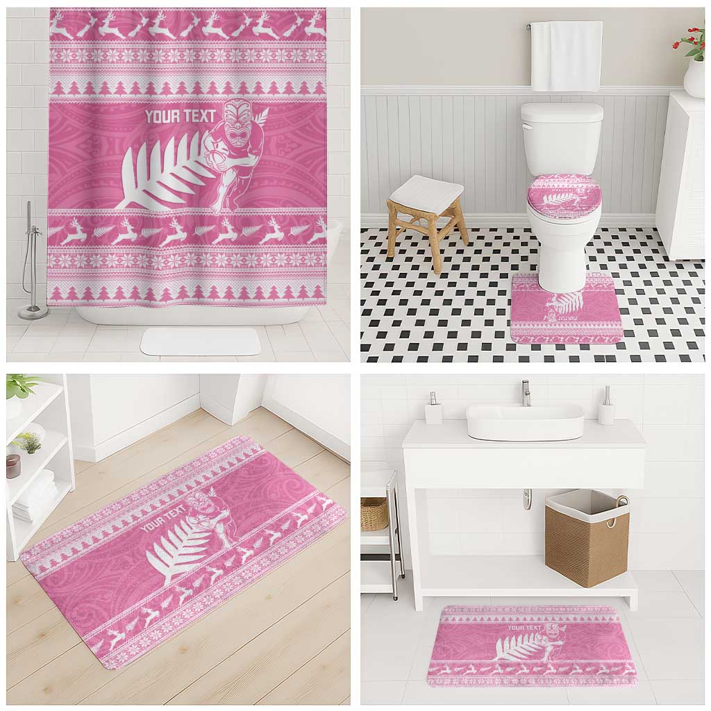 New Zealand Christmas Rugby Personalised Bathroom Set Meri Kirihimete All Black Maori Pink Version - Polynesian Pride