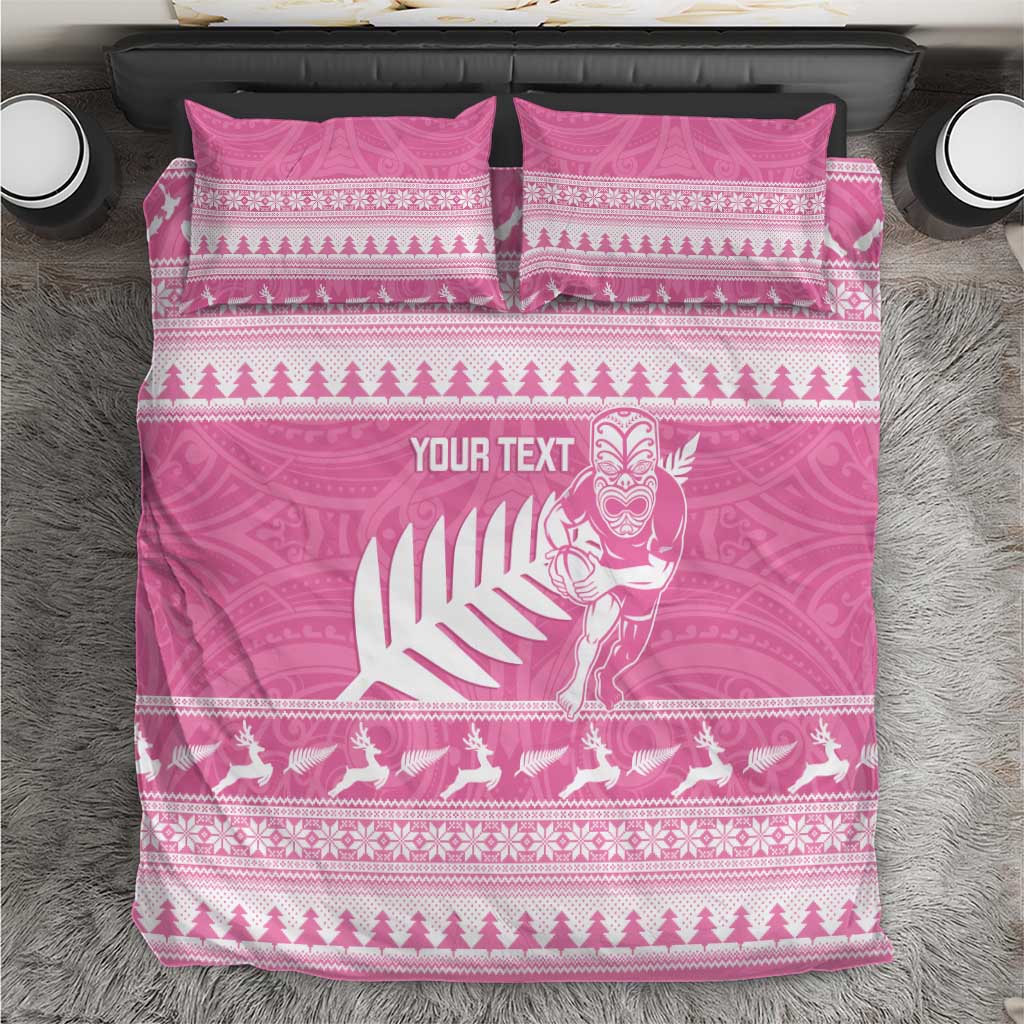 New Zealand Christmas Rugby Personalised Bedding Set Meri Kirihimete All Black Maori Pink Version - Polynesian Pride