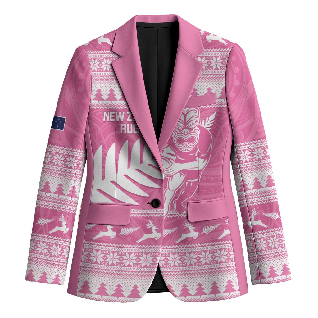 New Zealand Christmas Rugby Personalised Blazer Meri Kirihimete All Black Maori Pink Version - Polynesian Pride