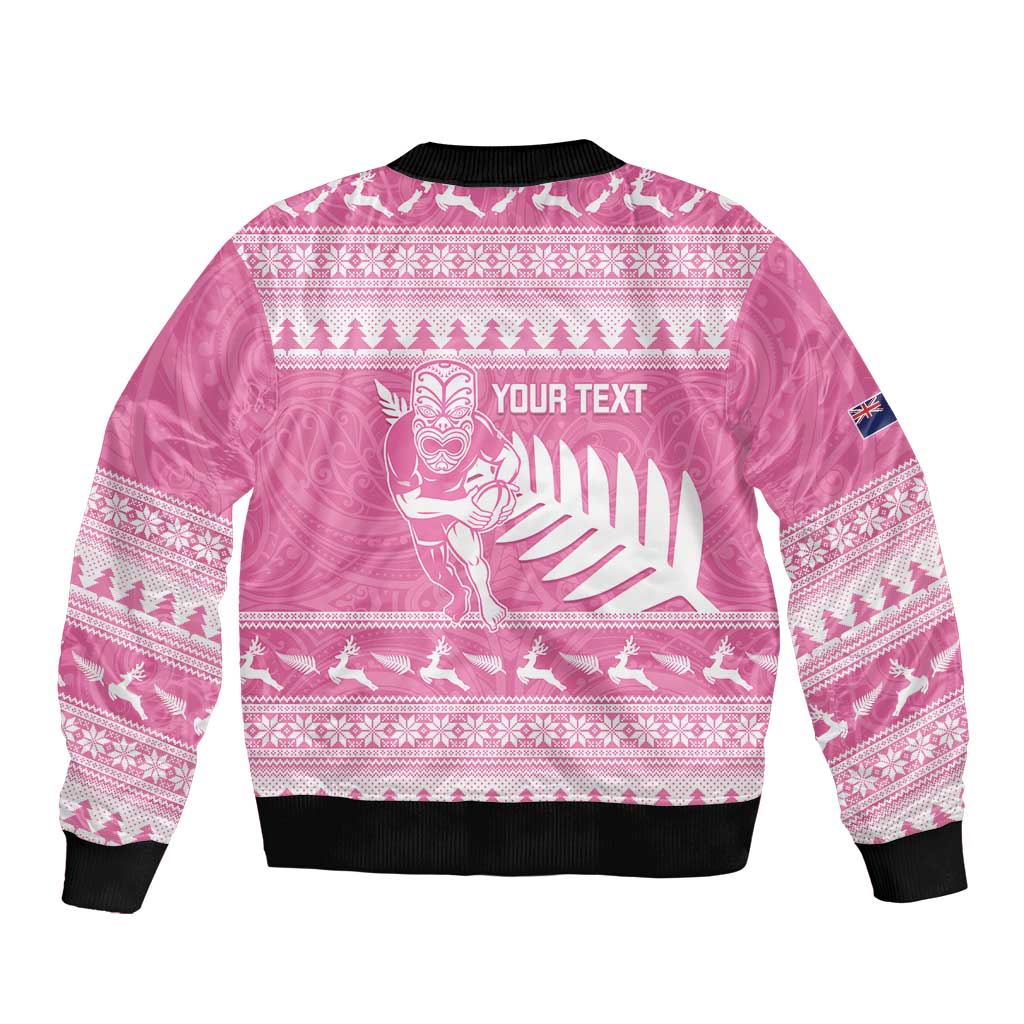 New Zealand Christmas Rugby Personalised Bomber Jacket Meri Kirihimete All Black Maori Pink Version - Polynesian Pride