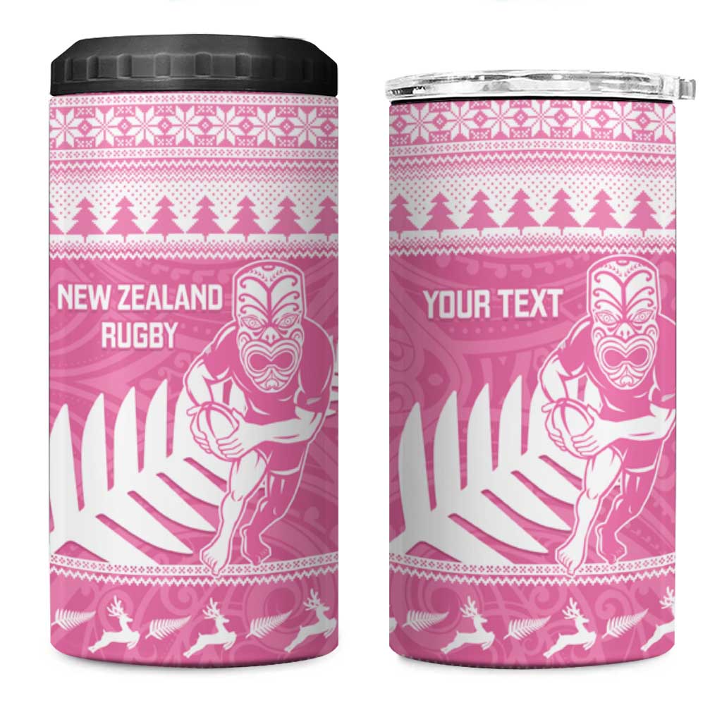 New Zealand Christmas Rugby Personalised 4 in 1 Can Cooler Tumbler Meri Kirihimete All Black Maori Pink Version - Polynesian Pride