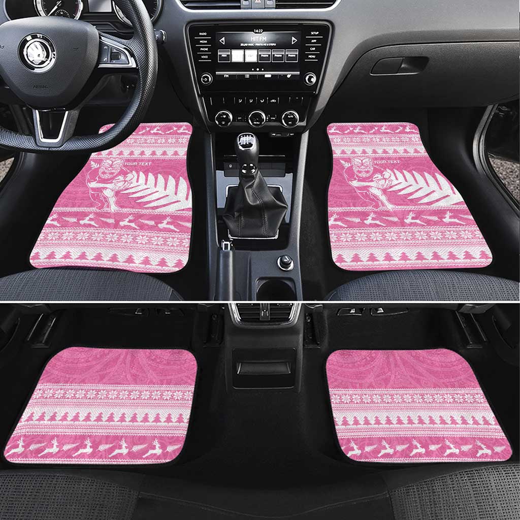 New Zealand Christmas Rugby Personalised Car Mats Meri Kirihimete All Black Maori Pink Version - Polynesian Pride