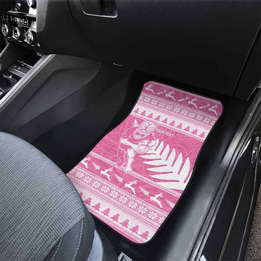 New Zealand Christmas Rugby Personalised Car Mats Meri Kirihimete All Black Maori Pink Version - Polynesian Pride