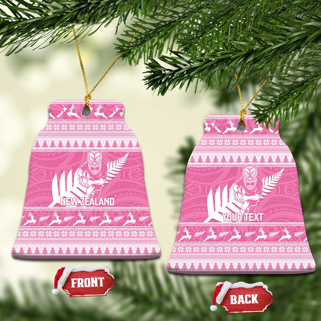 New Zealand Christmas Rugby Personalised Ceramic Ornament Meri Kirihimete All Black Maori Pink Version - Polynesian Pride
