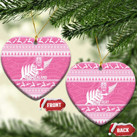 New Zealand Christmas Rugby Personalised Ceramic Ornament Meri Kirihimete All Black Maori Pink Version - Polynesian Pride