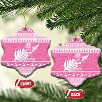 New Zealand Christmas Rugby Personalised Ceramic Ornament Meri Kirihimete All Black Maori Pink Version - Polynesian Pride