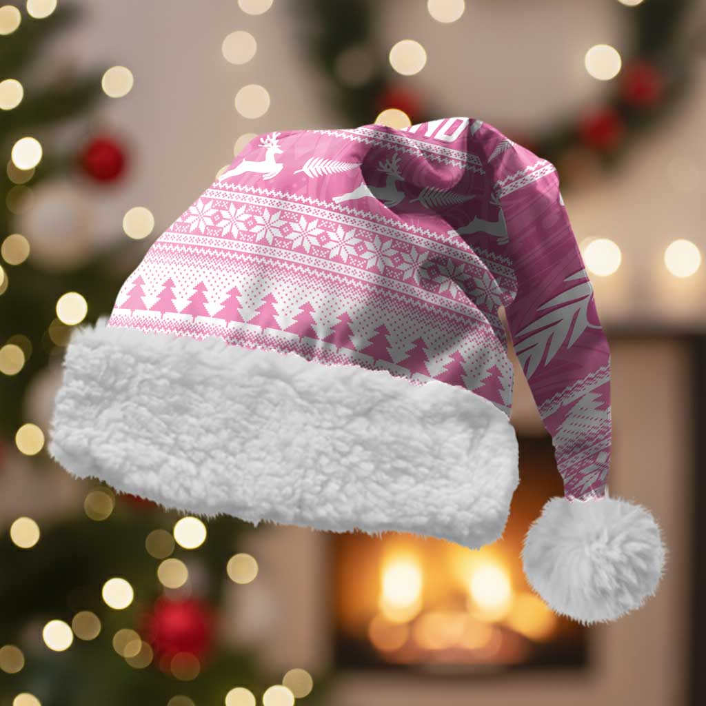 New Zealand Christmas Rugby Personalised Christmas Santa Hat Meri Kirihimete All Black Maori Pink Version - Polynesian Pride