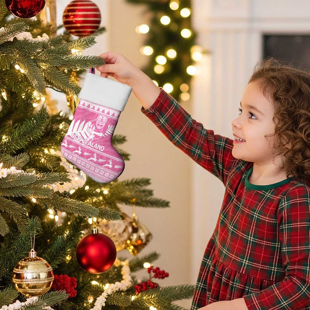 New Zealand Christmas Rugby Personalised Christmas Stocking Meri Kirihimete All Black Maori Pink Version - Polynesian Pride