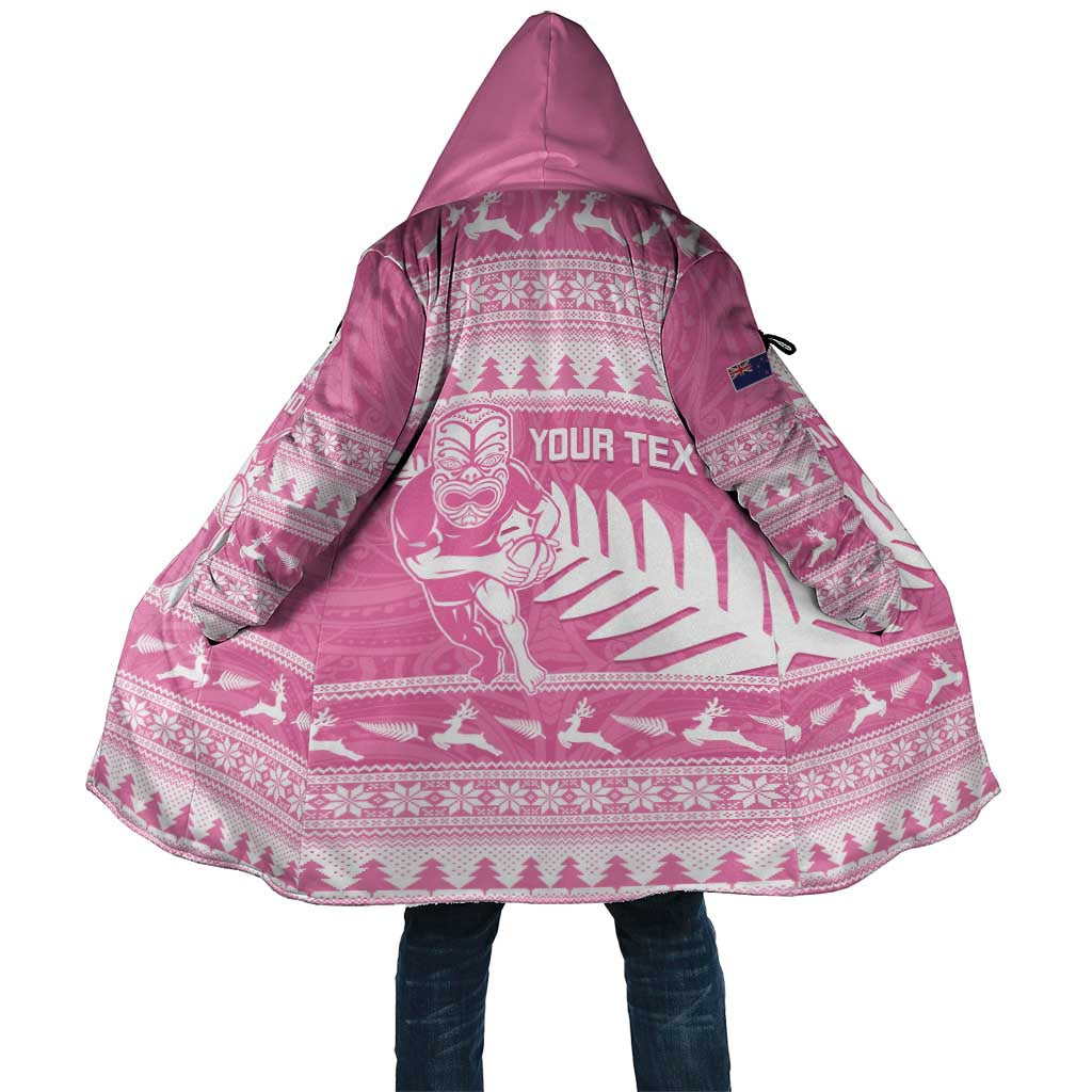 New Zealand Christmas Rugby Personalised Cloak Meri Kirihimete All Black Maori Pink Version - Polynesian Pride