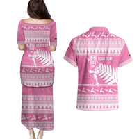 New Zealand Christmas Rugby Personalised Couples Matching Puletasi and Hawaiian Shirt Meri Kirihimete All Black Maori Pink Version - Polynesian Pride