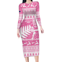 New Zealand Christmas Rugby Personalised Family Matching Long Sleeve Bodycon Dress and Hawaiian Shirt Meri Kirihimete All Black Maori Pink Version - Polynesian Pride