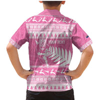 New Zealand Christmas Rugby Personalised Family Matching Mermaid Dress and Hawaiian Shirt Meri Kirihimete All Black Maori Pink Version - Polynesian Pride