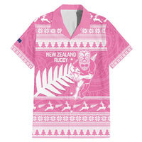 New Zealand Christmas Rugby Personalised Family Matching Mermaid Dress and Hawaiian Shirt Meri Kirihimete All Black Maori Pink Version - Polynesian Pride