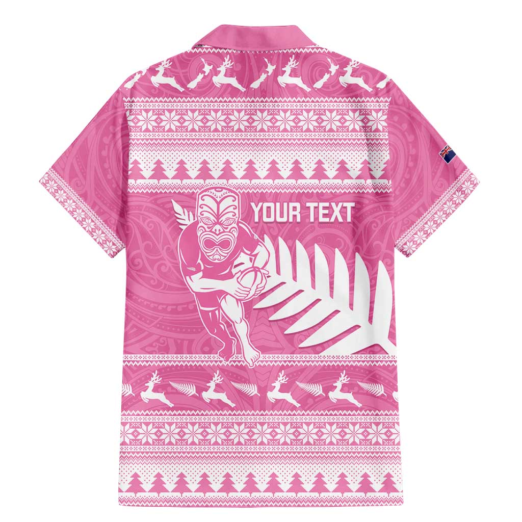 New Zealand Christmas Rugby Personalised Family Matching Mermaid Dress and Hawaiian Shirt Meri Kirihimete All Black Maori Pink Version - Polynesian Pride