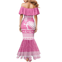 New Zealand Christmas Rugby Personalised Family Matching Mermaid Dress and Hawaiian Shirt Meri Kirihimete All Black Maori Pink Version - Polynesian Pride