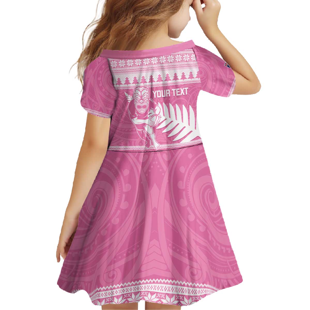 New Zealand Christmas Rugby Personalised Family Matching Off The Shoulder Long Sleeve Dress and Hawaiian Shirt Meri Kirihimete All Black Maori Pink Version - Polynesian Pride