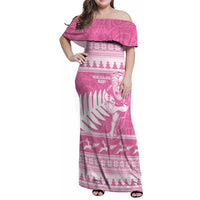 New Zealand Christmas Rugby Personalised Family Matching Off Shoulder Maxi Dress and Hawaiian Shirt Meri Kirihimete All Black Maori Pink Version - Polynesian Pride