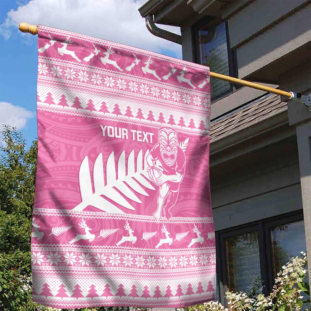 New Zealand Christmas Rugby Personalised Garden Flag Meri Kirihimete All Black Maori Pink Version - Polynesian Pride