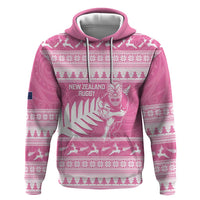 New Zealand Christmas Rugby Personalised Hoodie Meri Kirihimete All Black Maori Pink Version - Polynesian Pride