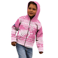 New Zealand Christmas Rugby Personalised Kid Hoodie Meri Kirihimete All Black Maori Pink Version - Polynesian Pride