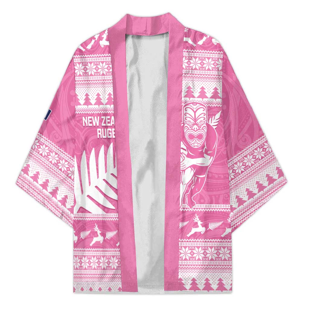 New Zealand Christmas Rugby Personalised Kimono Meri Kirihimete All Black Maori Pink Version - Polynesian Pride